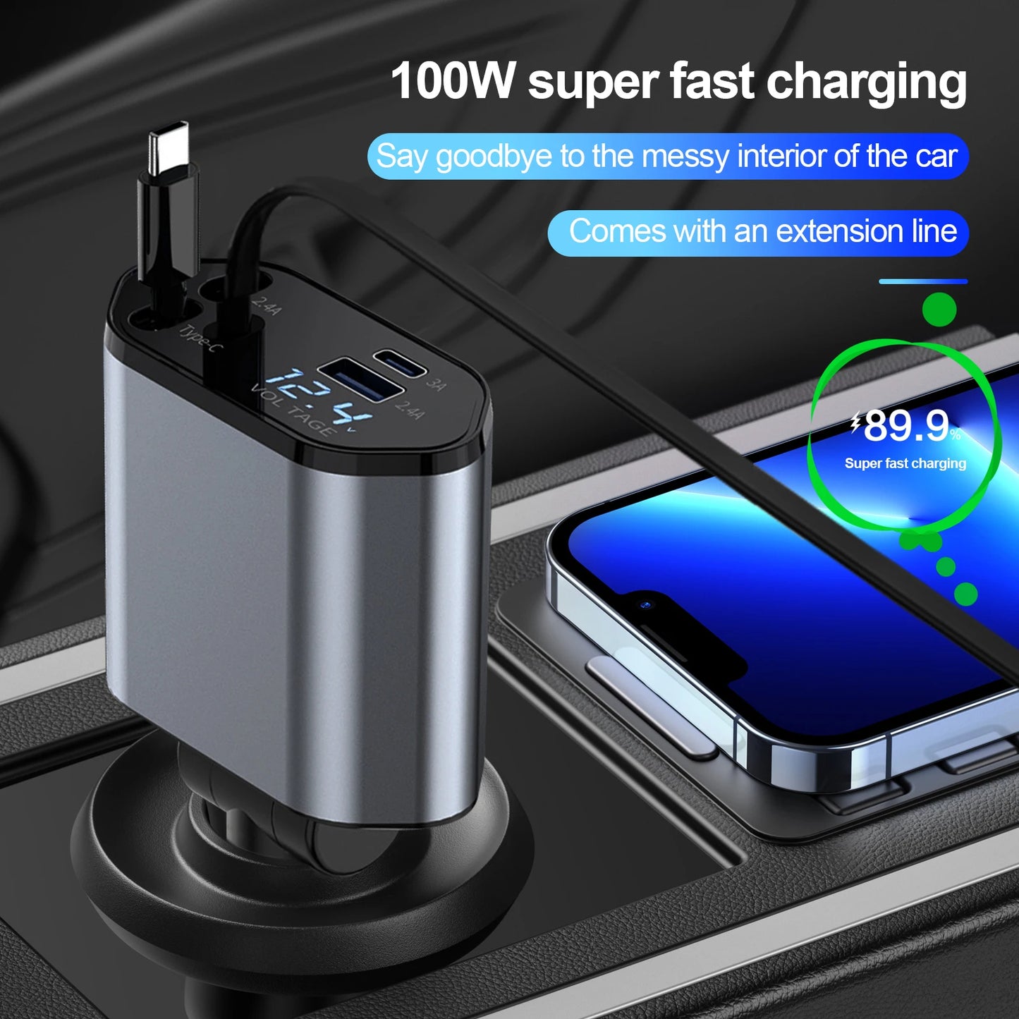 CARGADOR RETRACTIL 4 EN 1 DE 120W CON CARGA RAPIDA