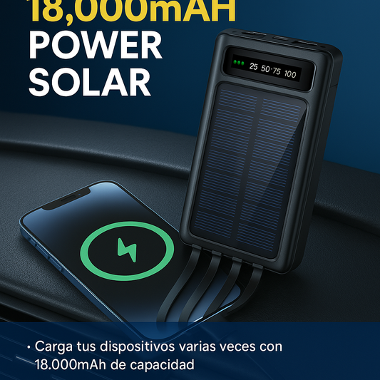 CARGADOR PORTATIL Power Bank SOLAR  4 EN 1 |18000 mAh + Linterna + Panel Solar